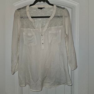 Express Cream Sheer Panel Blouse